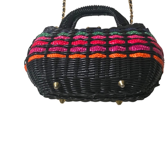 Vintage Woven Mini Top Handle Bag with Gold Chain Strap - Picture 7 of 15